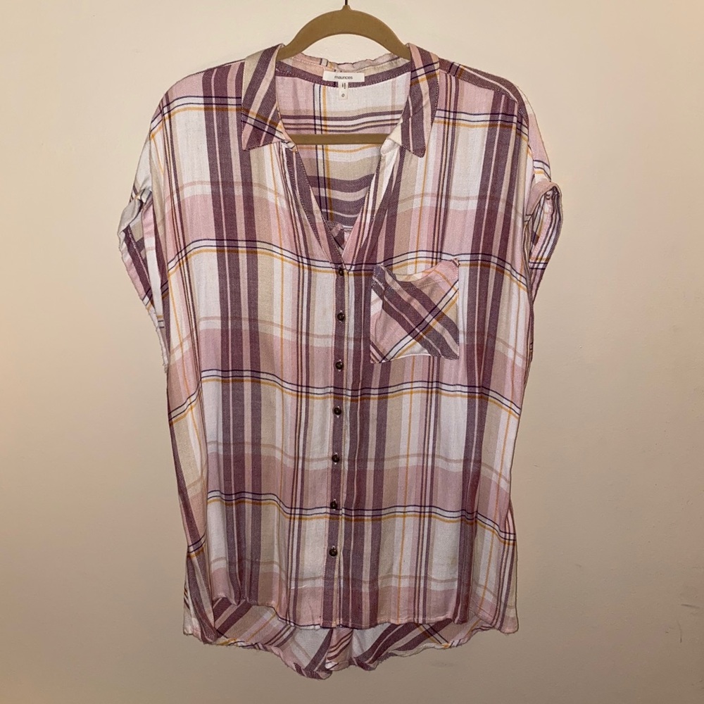 Maurices Short sleeve plaid button up Top